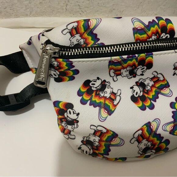 Loungefly Disney Mickey with rainbow dropshadow print faux textured Hip Pack - Picture 5 of 14